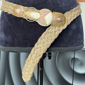 Baer,SF. HandMade woven belt with copper, brass, silvertone ‘buckle’ unique.